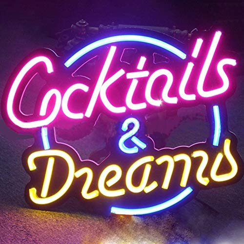 Cocktails and Dreams Neonlicht-Zeichen Home Beer Bar Pub Aufenthaltsraum Spielzimmer Fenster Garage Wandladen Schild (16"x16 Large)