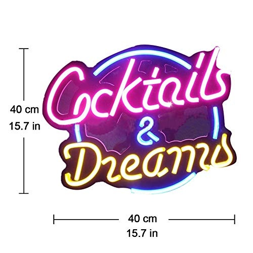 Cocktails and Dreams Neonlicht-Zeichen Home Beer Bar Pub Aufenthaltsraum Spielzimmer Fenster Garage Wandladen Schild (16"x16 Large)