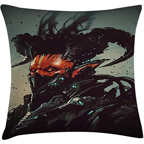 Throw Pillow Fantasy Art House Decor Cushion Cover, Unusual Romotic Demon Character Futuristic Computer-Generated Cyber, Decorative Square Accent Pillow Case,Black Red Size:16X16 Inches/40X40cm