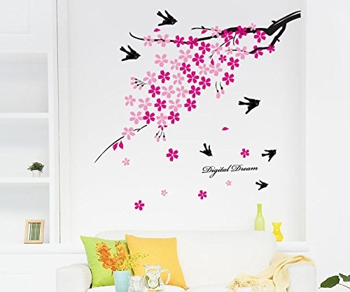 E-Spring Love rosa Blumen, Vögel, Fliegen, Reiten, Motiv Dream Wandsticker, abnehmbar Aufkleber für Home Decor