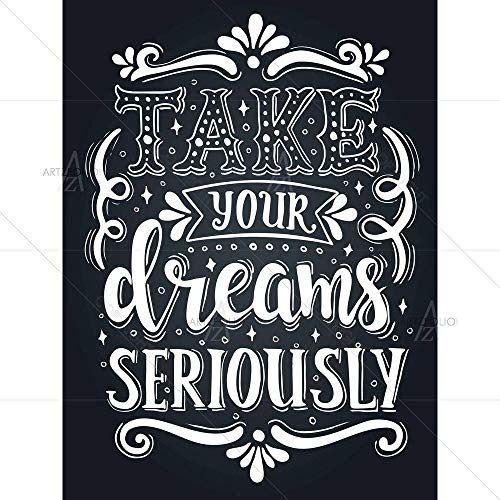 ArtzFolio Take Your Dreams Seriously Typography Art Key Holder Hooks | Notice Pin Board | Black Frame 12 X 15.7Inch