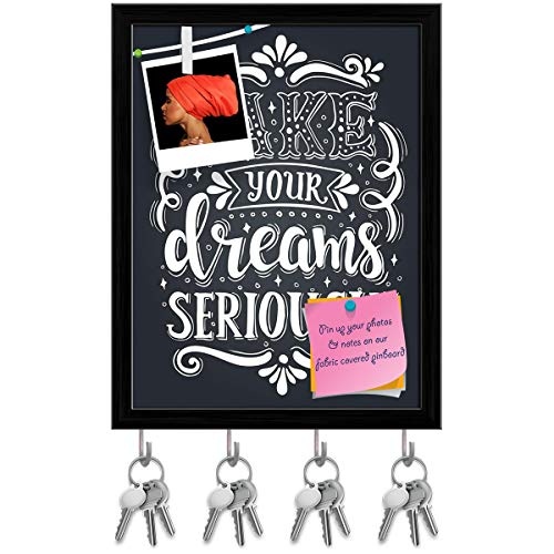 ArtzFolio Take Your Dreams Seriously Typography Art Key Holder Hooks | Notice Pin Board | Black Frame 12 X 15.7Inch