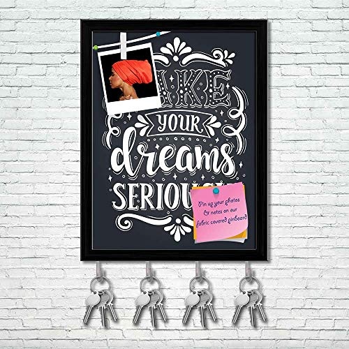 ArtzFolio Take Your Dreams Seriously Typography Art Key Holder Hooks | Notice Pin Board | Black Frame 12 X 15.7Inch