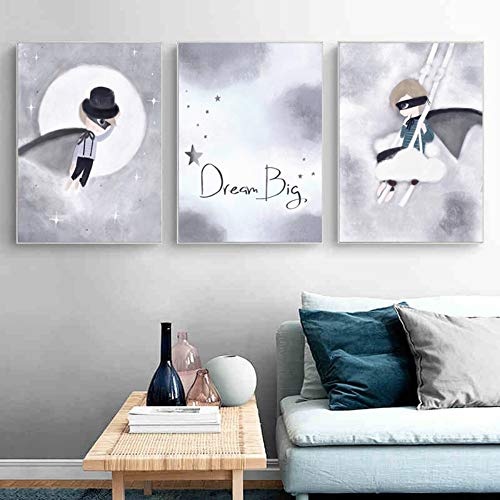 Dekorative Malerei [??] - Dream Big Pink Unicorn Cartoon Nursery Wall Kunstdrucke Leinwand Gemälde süßen Bilder Poster Geschenk Kinder Zimmer Einrichtung kein Rahmen 50 × 70 cm