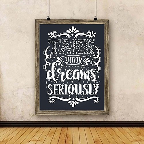 Pitaara Box Take Your Dreams Seriously Typography Art Canvas Painting Antique Golden Frame 17 X 22.3Inch