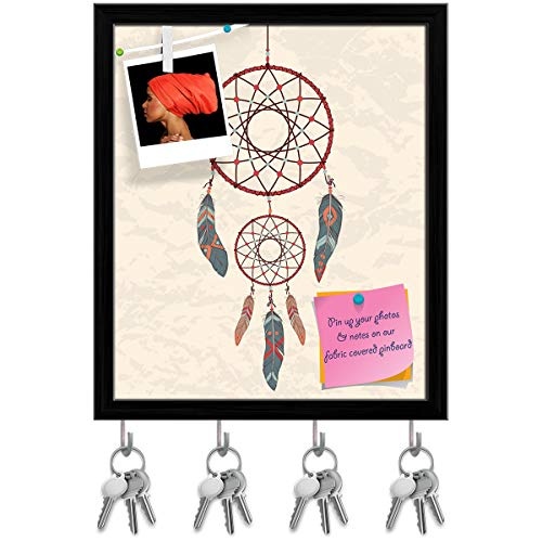 ArtzFolio Colorful Dream Catcher Key Holder Hooks | Notice Pin Board | Black Frame 16 X 19Inch
