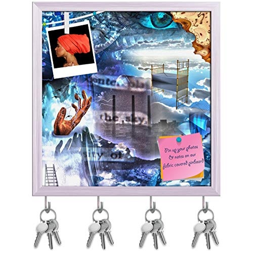 ArtzFolio Dream Abstract Key Holder Hooks | Notice Pin Board | White Frame 16 X 16.6Inch