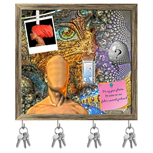 ArtzFolio Human Dream Like Scene In Organinc Windows D2 Key Holder Hooks | Notice Pin Board | Antique Golden Frame 16.8 X 16Inch