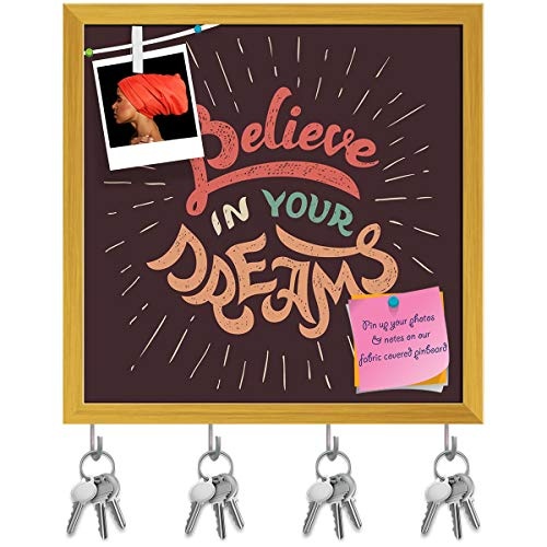 ArtzFolio Believe In Your Dreams Key Holder Hooks | Notice Pin Board | Golden Frame 20 X 20Inch