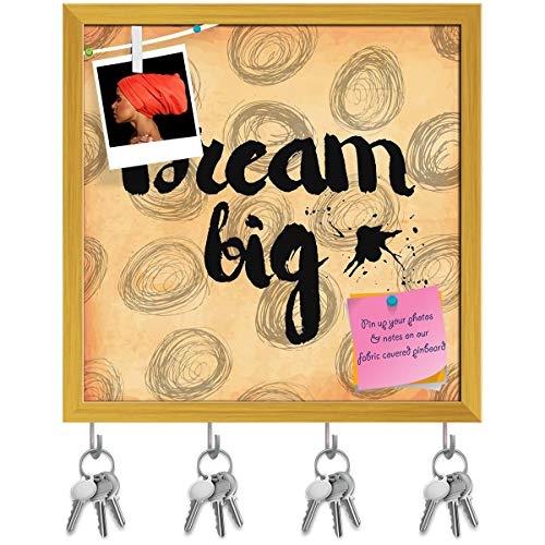ArtzFolio Motivational Quote About The Big Dream Key Holder Hooks | Notice Pin Board | Golden Frame 20 X 20Inch