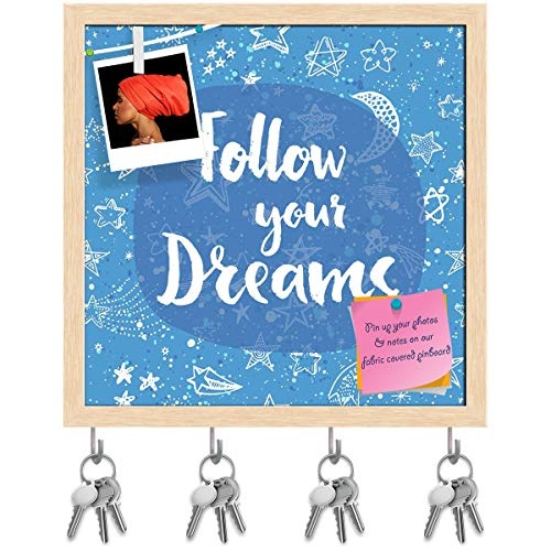 ArtzFolio Follow Your Dreams Key Holder Hooks | Notice Pin Board | Natural Brown Frame 20 X 20Inch