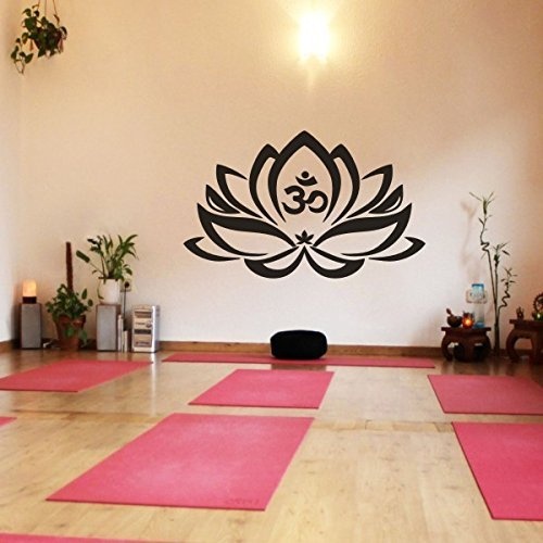 WallsUp Wand-Tattoo Lotus-Blume mit Om-Zeichen, Yoga, Vinyl, Mandala-Kunst, Vinyl, schwarz, 35" h x57 w