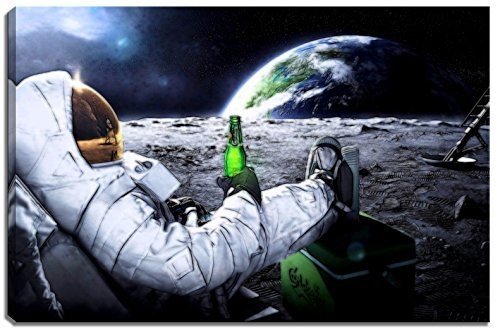 Astronaut auf Mond Motiv auf Leinwand im Format: 120x80 cm. Hochwertiger Kunstdruck als Wandbild. Billiger als ein Ölbild! ACHTUNG KEIN Poster oder Plakat!