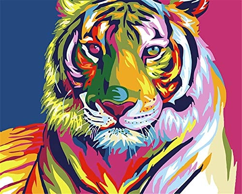 YMX DIY Family Ölfarbe nach Zahl Wandkunst Malerei Paintworks für Erwachsene Dream Color Art Tiger-No Frame 40X50Cm
