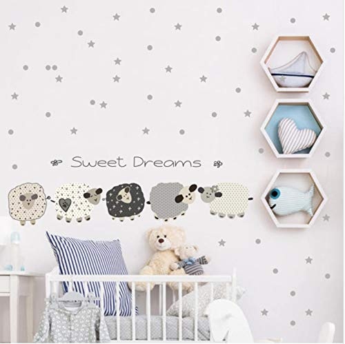 LZRLZR Sweet Dreams Fun Animal Sheep Color Wall Sticker for Baby Kids Rooms Decoration Cartoon Sheep Decals Mural Wall Art Home Decor