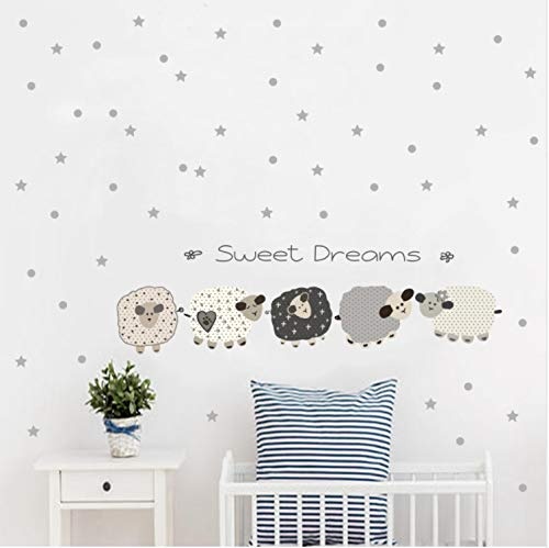 LZRLZR Sweet Dreams Fun Animal Sheep Color Wall Sticker for Baby Kids Rooms Decoration Cartoon Sheep Decals Mural Wall Art Home Decor
