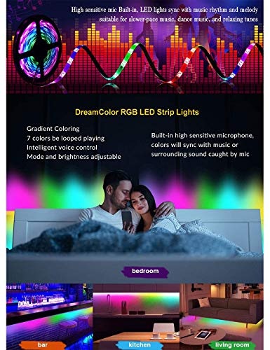 LED-Streifenlichter Music Sync-Chase Effect Dream 32.8ft 5050SMD RGB Rope Lights mit 9 Tasten RF Remote 12V 3A Netzteil Spritzwassergeschützte Flexible Lichterketten für Innenschlafzimmer VHFIStj