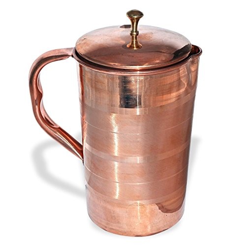 SKAVIJ Tcj2_6 Kupfer Trinken Krug Und 6 Wasserglas Gesetzt Indisch Geschirr 1.6 Liter