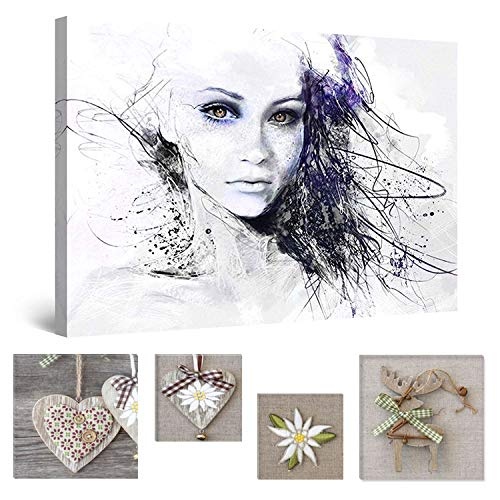 Eco Light Leinwand Wand Art Paket Dream Girl und Lovely Rustikal Collage Set von 4 Art Dual View Surprise Artwork modernen gerahmt fertig zum Aufhängen Art Wand, weiß, 60 x 90 cm