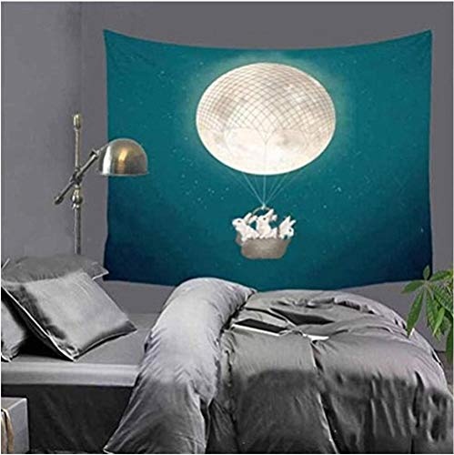 zhlxc Polyester   Fantastic Dream Moon RABIT Korb Tapisserie Psychedelic Fairy Tale Art Decor Schlafzimmer Kopfteil Hintergrund Wandkleed Tapisserie Wandbehang