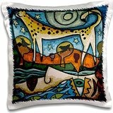 Paul Honatke Designs Prints - The River Dreams its Swiftness cutout colorful cheetah cats dream river water fine art surrealism - 16x16 inch Pillow Case