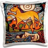 Paul Honatke Designs Prints - The River Dreams its Swiftness 2 colorful cheetah cats dream river water fine art surrealism - 16x16 inch Pillow Case