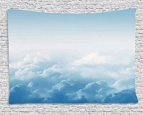 Yaoni Tapestry Wall Hanging,Clouds,Fluffy Clouds High Above Ground Mass of Condensed Water Vapor Floating Dream Image,Blue White, Living Room Bedroom Dorm Decor Tapestries Wall Hanging 130 x 150 cm