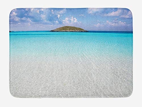 ZiJface Ocean Bath Mat, Paradise Beach in Caribbean Water with a Small Island Scene Dream Away Art Print, Plush Bathroom Decor Mat with Non Slip Backing, 31.69 X 19.88 Inches, Cream Turquoise