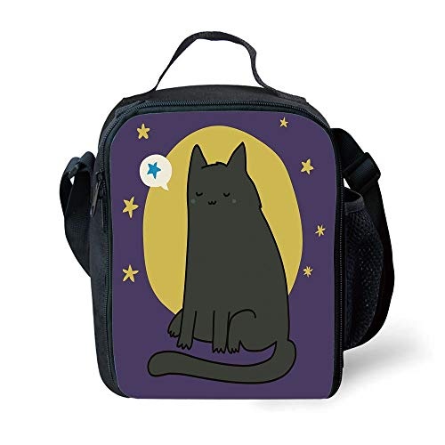 ZKHTO School Supplies Kitten,Cute Sleeping Cat Night Sky Full Moon and Stars Dream Fantasy Cartoon Art,Purple Yellow Black for Girls or Boys Washable