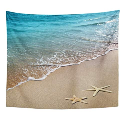 Tapisserie Decor Collection, Tapestry Wall Hanging Art Nature Home Blue Relax Starfish on Beach Sand Scene Water Vacation Wave Coast Dream Holiday Living Room Bedroom Dorm Decor in 50 x 60 Inches