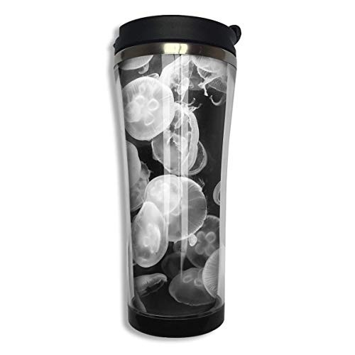 QIUJUAN Stainless Steel 420 ML Dream Jellyfish Art Black Coffee Mug Double Wall Vacuum Insulated Tumbler Water Coffee Cup Travel Home Office School Works Great Hot Cold Drink