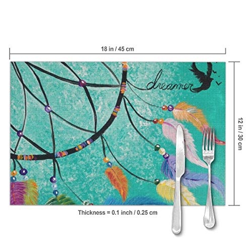 Dimension Art Dream Catcher Placemats Set of 4 for Dining Table Washable Polyester Placemat Non-Slip Wear and Heat Resistant Kitchen Table Mats Easy to Clean