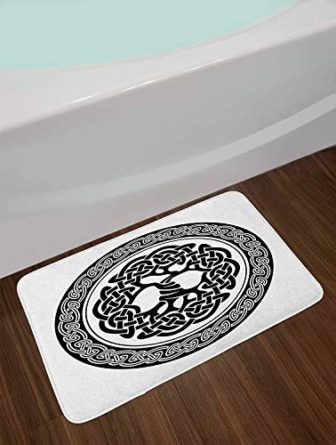 CHKWYN Deer Bath Mat, Sketch of Deer with Flowers Leaves and Dream Catcher Tribal Art Boho Style Print, Plush Bathroom Decor Mat with Non Slip Backing, Black Fuchsia,15.7X23.6 inch