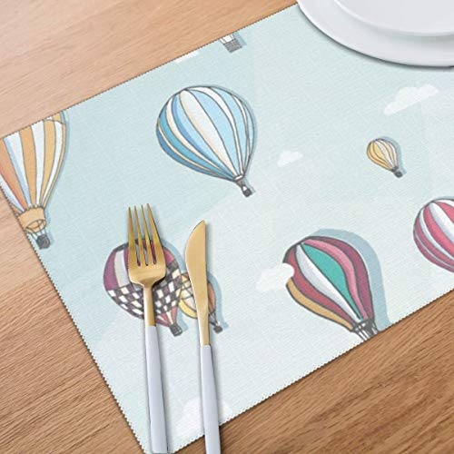 Dimension Art Hot Air Balloons In The Clouds Dream Placemats Set of 6 for Dining Table Washable Polyester Placemat Non-Slip Wear and Heat Resistant Kitchen Table Mats Easy to Clean