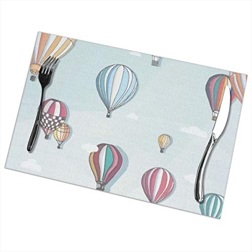 Dimension Art Hot Air Balloons In The Clouds Dream Placemats Set of 6 for Dining Table Washable Polyester Placemat Non-Slip Wear and Heat Resistant Kitchen Table Mats Easy to Clean