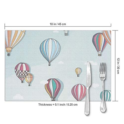 Dimension Art Hot Air Balloons In The Clouds Dream Placemats Set of 6 for Dining Table Washable Polyester Placemat Non-Slip Wear and Heat Resistant Kitchen Table Mats Easy to Clean