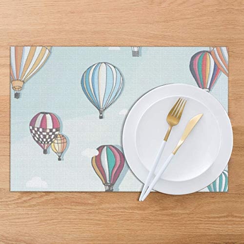 Dimension Art Hot Air Balloons In The Clouds Dream Placemats Set of 6 for Dining Table Washable Polyester Placemat Non-Slip Wear and Heat Resistant Kitchen Table Mats Easy to Clean