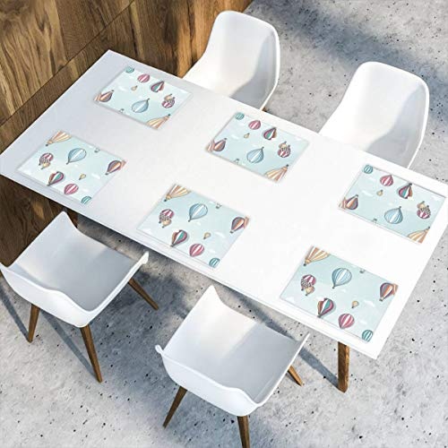 Dimension Art Hot Air Balloons In The Clouds Dream Placemats Set of 6 for Dining Table Washable Polyester Placemat Non-Slip Wear and Heat Resistant Kitchen Table Mats Easy to Clean