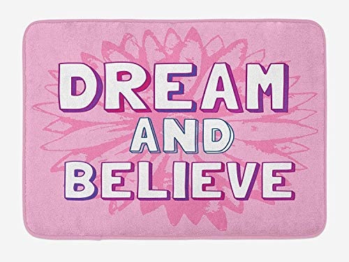 ZKHTO Quote Bath Mat, Dream and Believe Quote on Floral...