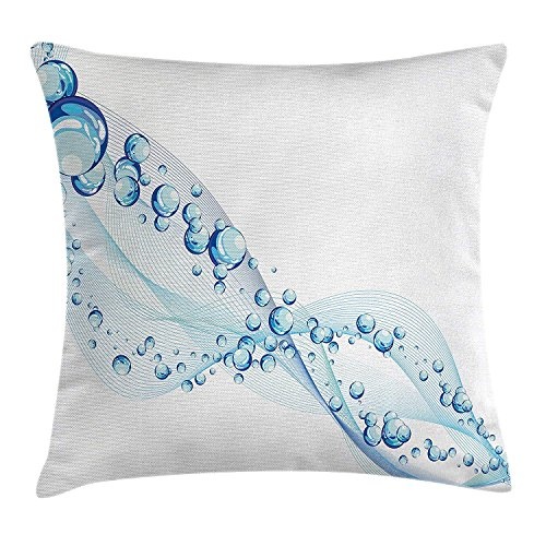 Abstract Throw Pillow Cushion Cover, Computer Art Stylized Water Liquid Bubbles of Air Purity Symbol Crystals Design, Decorative Square Accent Pillow Case, 18 X 18 Inches, Light Blue