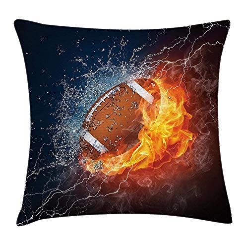 DHNKW Sports Throw Pillow Cushion Cover, Football on Fire...