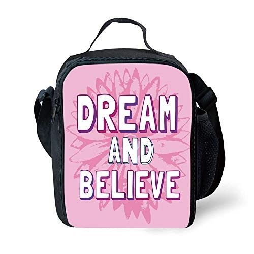 ZKHTO School Supplies Quotes Decor,Dream and Believe Quote on Floral Geometrical Background Motivational Phrase Art,Pink White for Girls or Boys Washable