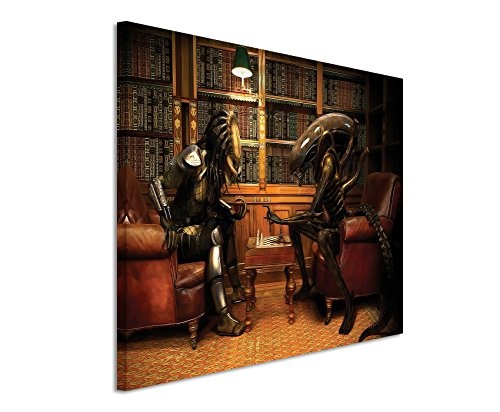 Alien vs Predator Playing Chess Wandbild 120x80cm XXL Bilder und Kunstdrucke auf Leinwand