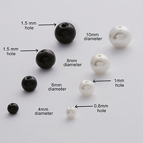 Glas Perlen, schwarz und weiß Perlen mit Pearl Behandlung; 4 mm, 6 mm, 8 mm und 10 mm Perlen. 490 Stück. Für Schmuck und Arts und Crafts