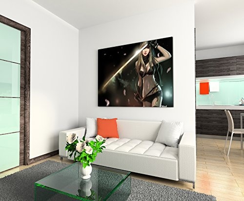 Samurai Anime Girl Wandbild 120x80cm XXL Bilder und Kunstdrucke auf Leinwand