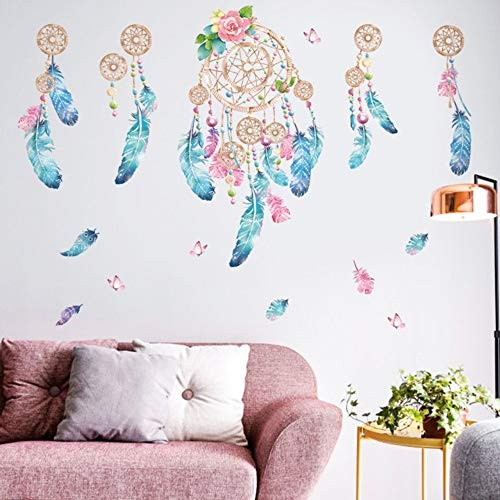 Wandaufkleber Bunte Feder Fangen Monternet Dream Catcher Art Design Aufkleber Dekoration Wohnzimmer Kinderzimmer Tür Aufkleber