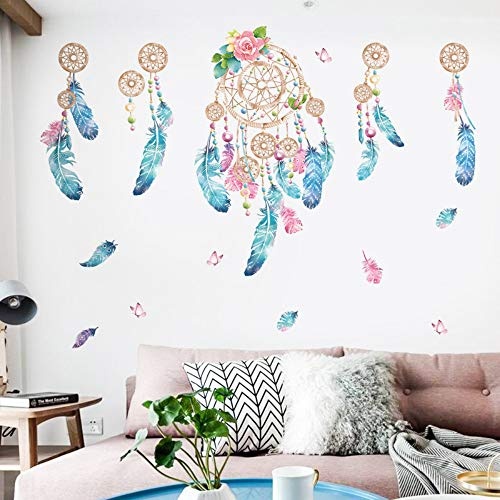 Wandaufkleber Bunte Feder Fangen Monternet Dream Catcher Art Design Aufkleber Dekoration Wohnzimmer Kinderzimmer Tür Aufkleber