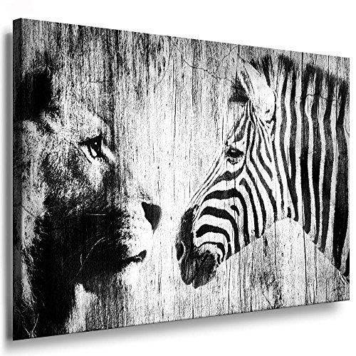 Fotoleinwand24 - Tiere Abstrakt Löwe und Zebra / AA0070 / Fotoleinwand auf Keilrahmen/Schwarz-Weiß / 150x100 cm