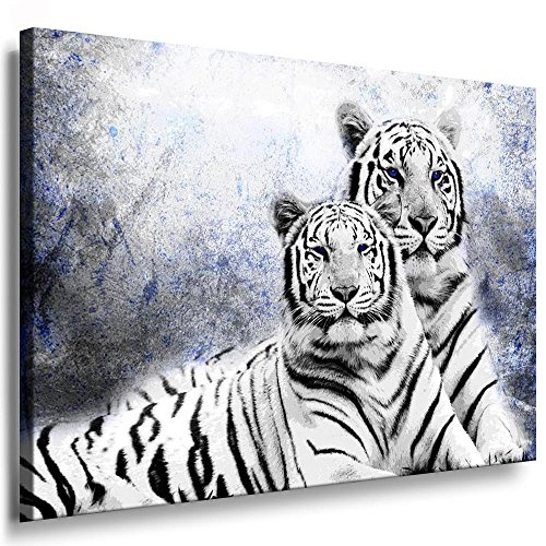 Fotoleinwand24 - Tiere Abstrakt Tigerpaar / AA0050 / Fotoleinwand auf Keilrahmen/Blau / 150x100 cm