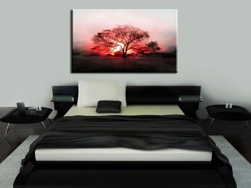 Sonnenuntergang Baum / Bild 100x70cm / Leinwandbild fertig auf Keilrahmen / Leinwandbilder, Wandbilder, Poster, Pop Art Gemälde, Kunst - Deko Bilder